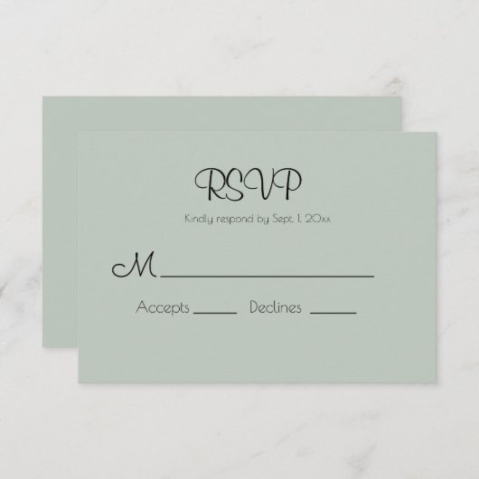 Sage Green Modern Wedding RSVP Card (Vorne/Hinten)