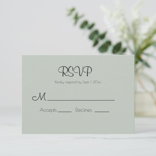 Sage Green Modern Wedding RSVP Card Karte (Stehend Vorderseite)