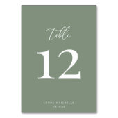 Sage Green Moderne Elegante Hochzeitsstimmung Tisc Tischnummer (Vorderseite)