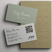 SAGE GREEN Moderne Elegante Minimal QR Code Creati Visitenkarte