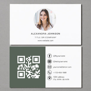 Sage Green Moderne Fotografie mit QR-Code Social M Visitenkarte