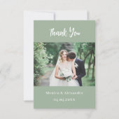 Sage green moderne Hochzeit Foto danke Ihnen Karte (Vorderseite)
