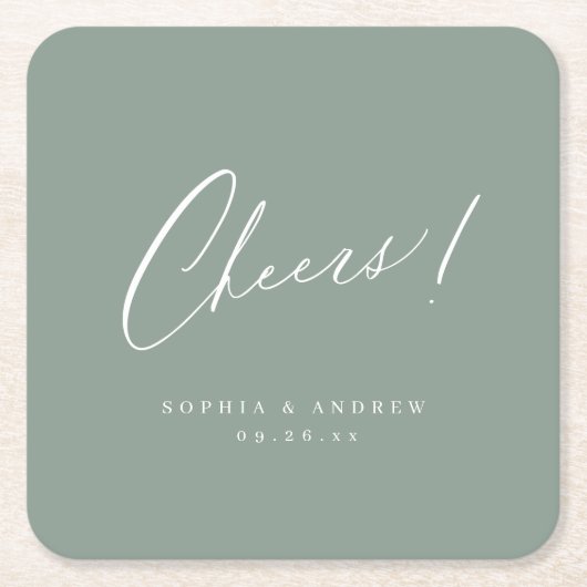 Sage Green moderne jubeln Skript minimalistische H Rechteckiger Pappuntersetzer (Vorderseite)