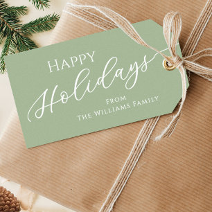 Sage Green Moderne Minimalistisch Happy Holidays Geschenkanhänger