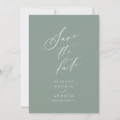 Sage Green moderne Schrift minimalistisch Save the Date (Vorderseite)