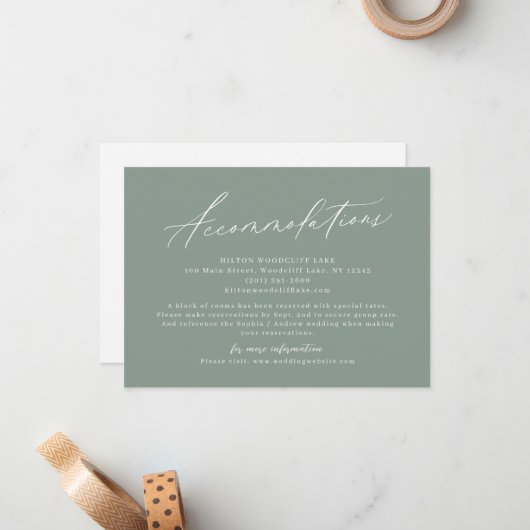 Sage Green moderne Skripte minimalistische Unterku Mitteilungskarte (Vorderseite/Rückseite Beispiel)