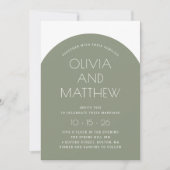 Sage green moderne Typografie arch wedung + QR Einladung (Vorderseite)