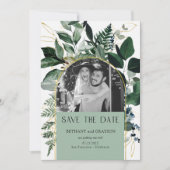 Sage Green Moderner QR-Code Botanisches Foto Save The Date (Vorderseite)