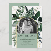 Sage Green Moderner QR-Code Botanisches Foto Save The Date (Vorne/Hinten)