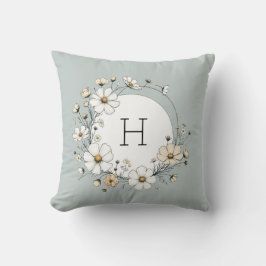 Sage Green Monogram Boho Blume Personalisiert Kissen