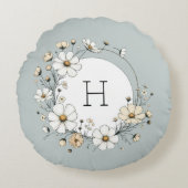 Sage Green Monogram Boho Blume Personalisiert Rundes Kissen (Vorderseite)