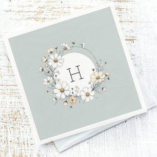 Sage Green Monogram Boho Blume Personalisiert Serviette