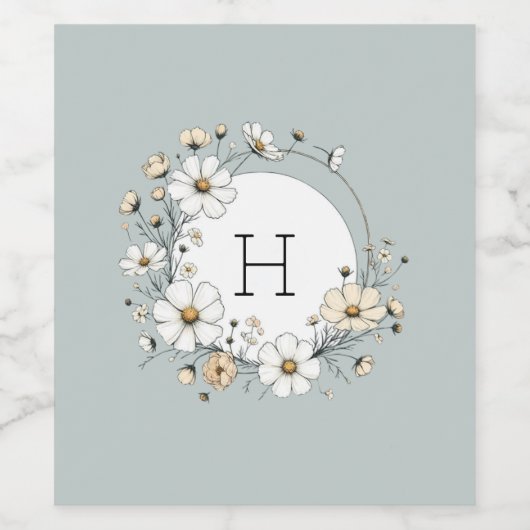 Sage Green Monogram Boho Blume Personalisiert Weinetikett (Einzelnes Label)
