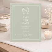 Sage green monogram budget wedding Save the Date Flyer