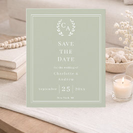 Sage green monogram budget wedding Save the Date  Flyer