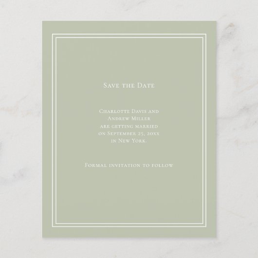 Sage green monogram budget wedding Save the Date Flyer (Hinten)