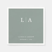 Sage Green Monogram Elegant Simple Wedding Napkins Serviette (Vorderseite)