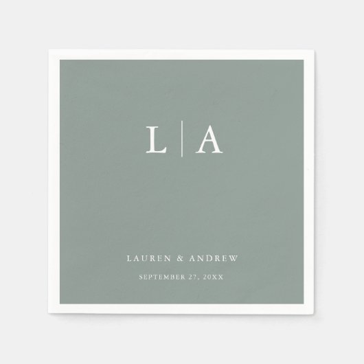 Sage Green Monogram Elegant Simple Wedding Napkins Serviette (Vorderseite)