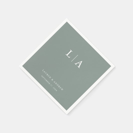 Sage Green Monogram Elegant Simple Wedding Napkins Serviette (Ecke)