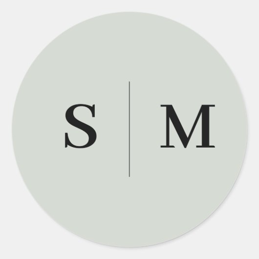 Sage Green Monogram Elegant Wedding Runder Aufkleber (Vorderseite)