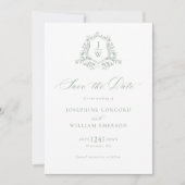 Sage Green Monogram Floral Wappen Wedding Save The Date (Vorderseite)