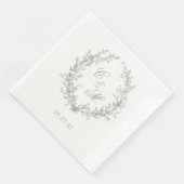 Sage Green Monogram Floral Wreath Wedding Serviette (Ecke)