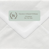 Sage green monogram initial wreath return address