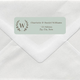 Sage green monogram initial wreath return address