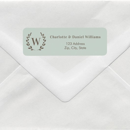 Sage green monogram initial wreath return address