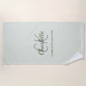 Sage green monogram initiales name script strandtuch (Vorderseite)