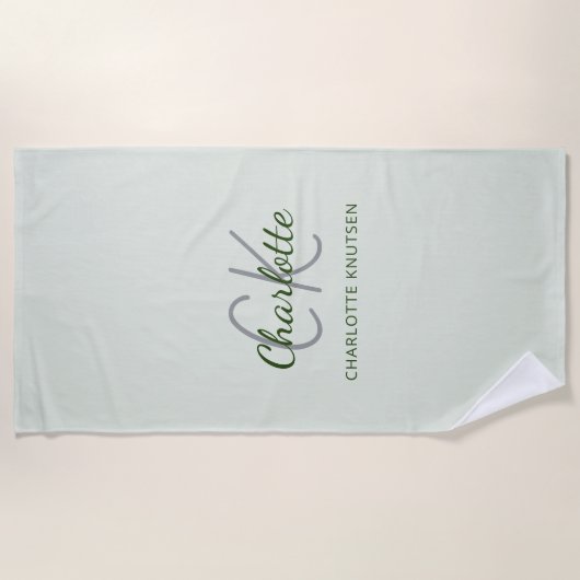 Sage green monogram initiales name script strandtuch (Vorderseite)