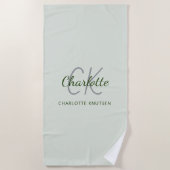 Sage green monogram initiales name script strandtuch (Vorderseite)