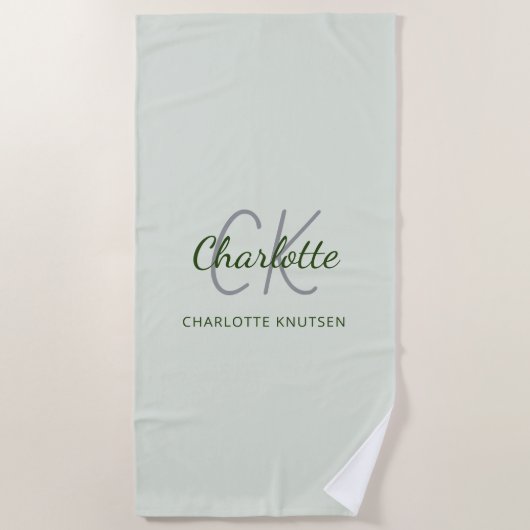 Sage green monogram initiales name script strandtuch (Vorderseite)