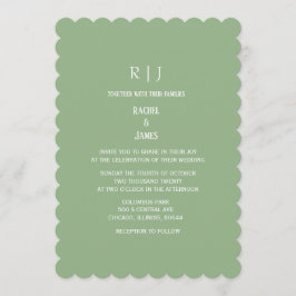 Sage Green Monogram Initials Classy Simple Wedding Einladung