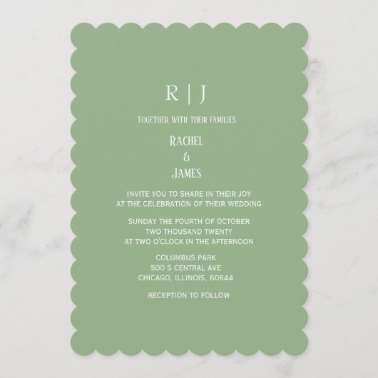 Sage Green Monogram Initials Classy Simple Wedding Einladung (Vorderseite)