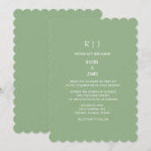 Sage Green Monogram Initials Classy Simple Wedding Einladung (Vorne/Hinten)