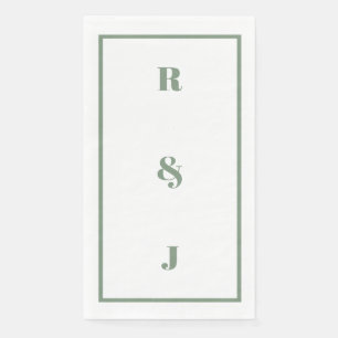 Sage Green Monogram Initials Letter Trendy Wedding Serviette