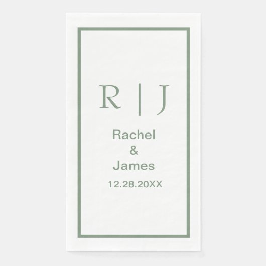 Sage Green Monogram Initials Name Simple Wedding Serviette (Vorderseite)