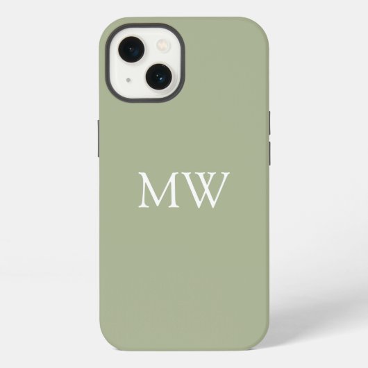 Sage Green Monogram Initials Trendy Boho iPhone Hülle (Rückseite)