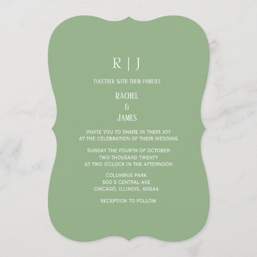 Sage Green Monogram Initials Trendy Wedding Einladung (Vorderseite)