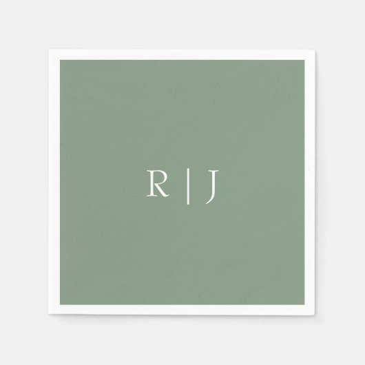 Sage Green Monogram Initials Verlobung Hochzeit Serviette (Vorderseite)