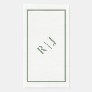 Sage Green Monogram Initials White Script Wedding Serviette