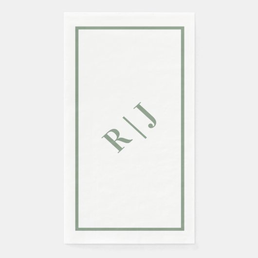 Sage Green Monogram Initials White Script Wedding Serviette (Vorderseite)