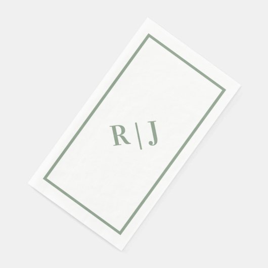 Sage Green Monogram Initials White Script Wedding Serviette (Ecke)