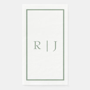 Sage Green Monogram Initials White Simple Wedding Serviette