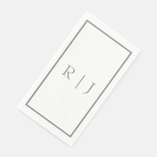 Sage Green Monogram Initials White Simple Wedding Serviette (Ecke)