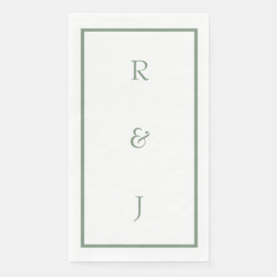 Sage Green Monogram Initials White Trendy Wedding Serviette