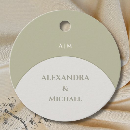 Sage Green Monogram Japandi Wedding Danke Geschenkanhänger