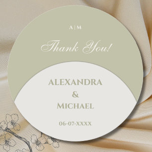 Sage Green Monogram Japandi Wedding Danke Runder Aufkleber
