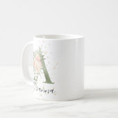 Sage Green Monogram Letter A Peach Beige Floral Kaffeetasse (Vorderseite Links)